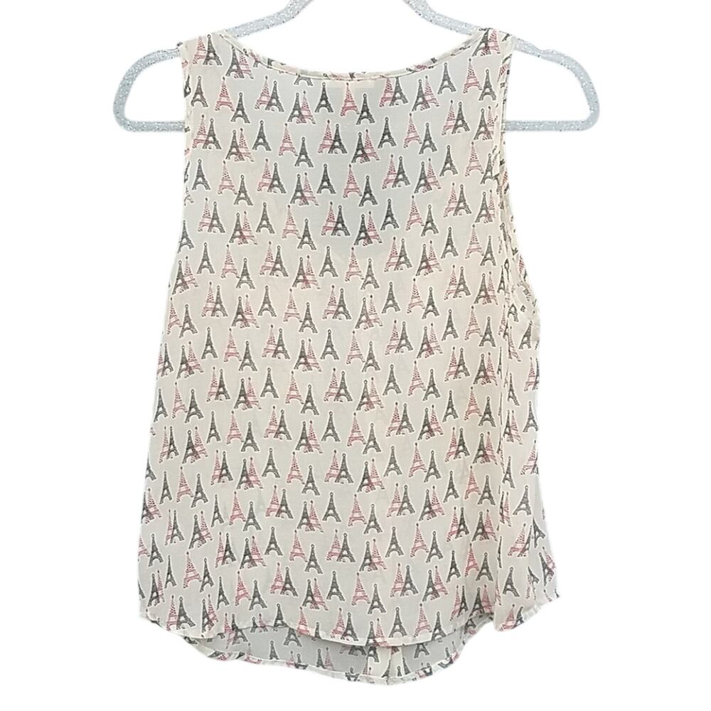 Eiffel Tower Print Sheer Tank W/ Pockets & Buttons - image 3